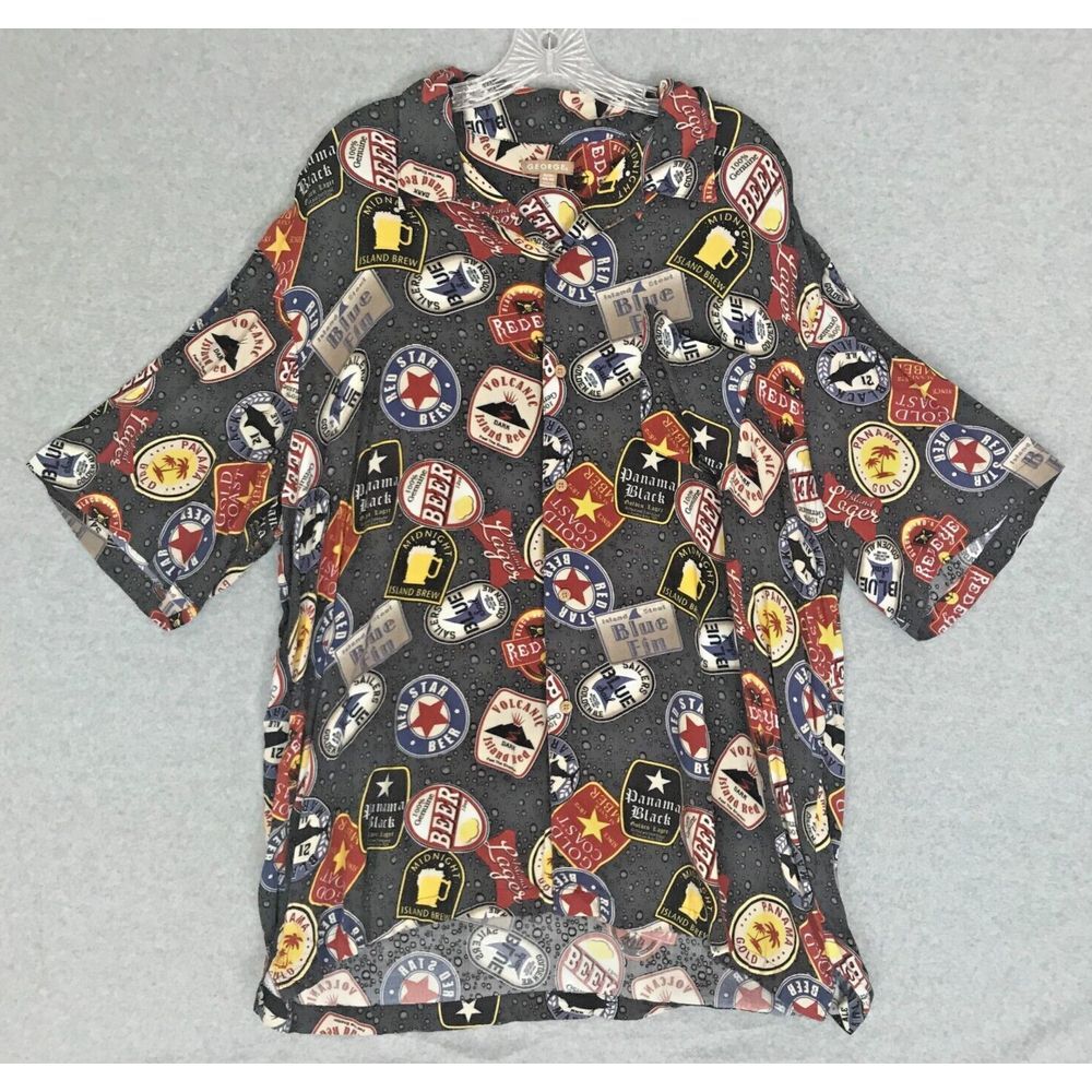 Assorted Beer Logo Labels Shirt Mens XL 46-48‎ AOP Logos Short Sleeve Button Up